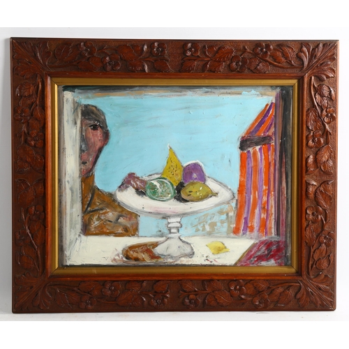 2206 - Contemporary acrylic on board, still life at Windsor, unsigned, 33cm x 41cm, carved wood frame