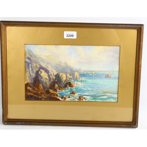 2209 - Clifford Blampied (1875 - 1962), watercolour, Sark coastline, signed, 17cm x 29cm, framed