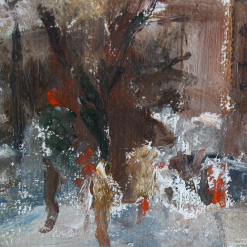 2210 - Russian School, oil on board, impressionist street scene, inscribed verso, 20cm x 30cm, framed