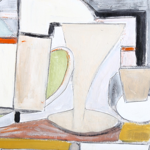 2211 - Contemporary acrylic on board, abstract still life, unsigned, 29cm x 46cm, framed