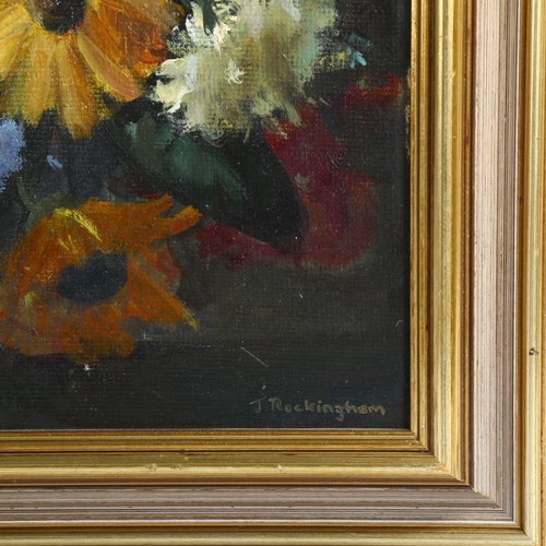 2212 - J V Rockingham, oil on board, still life, signed, 45cm x 60cm, framed