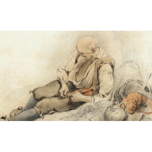 2228 - Pieter Van Os (1808 - 1892), pencil/watercolour, resting traveller, signed and dated 1848, 20cm x 32... 