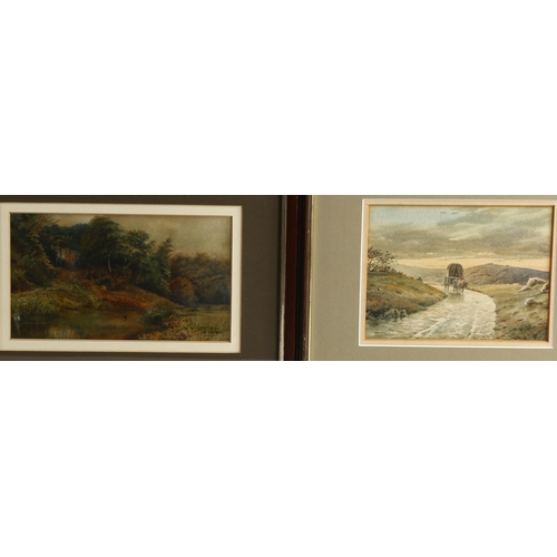 2229 - 2 x 19th century watercolours, both indistinctly signed, largest 12cm x 21cm, framed (2)