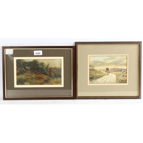 2229 - 2 x 19th century watercolours, both indistinctly signed, largest 12cm x 21cm, framed (2)