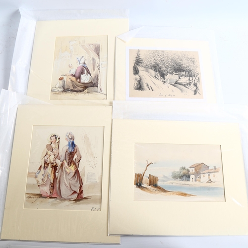 2235 - Lady E S Sharpe, folder of 19th century watercolour and drawings