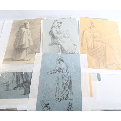 2236 - A folder of mid-19th century chalk/pencil Classical drawings