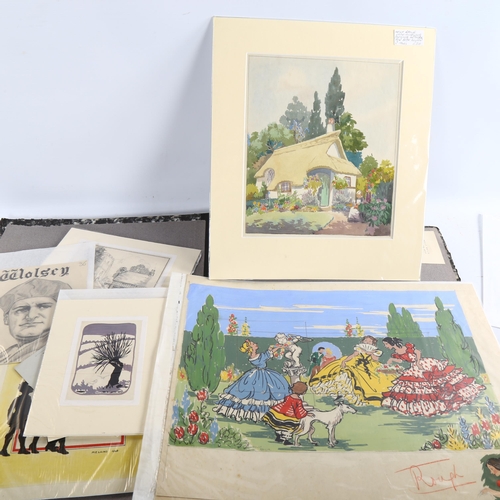 2240 - Molly Bailie, folder of watercolour children's illustrations, circa 1920s