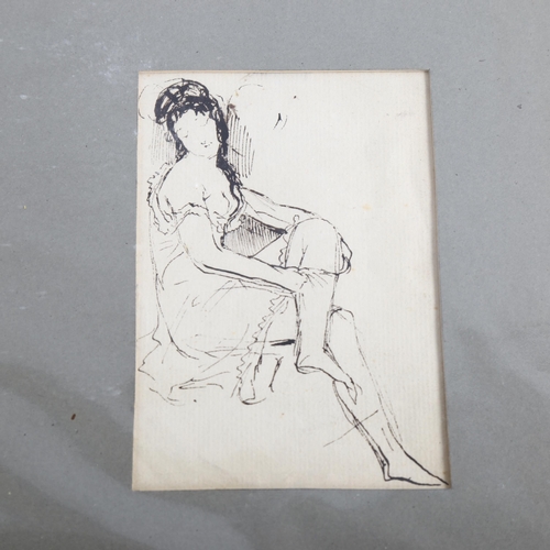 2243 - A folder of mainly 19th century ink and pencil sketches, most unsigned, various artists