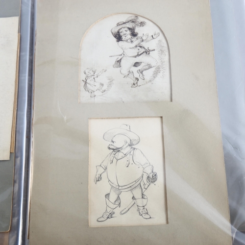 2243 - A folder of mainly 19th century ink and pencil sketches, most unsigned, various artists