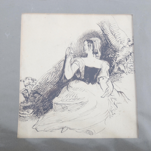 2243 - A folder of mainly 19th century ink and pencil sketches, most unsigned, various artists