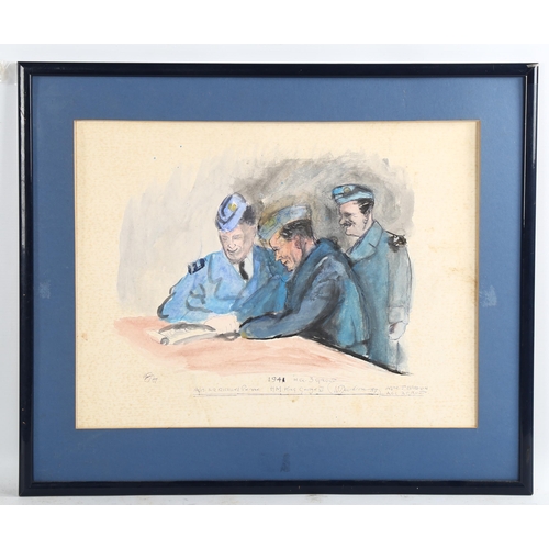 2246 - W Davidson, watercolour, study of HM King George VI with Air Marshall Sir Richard Pirse, 1941, 32cm ... 