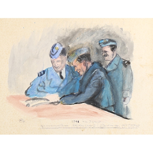 2246 - W Davidson, watercolour, study of HM King George VI with Air Marshall Sir Richard Pirse, 1941, 32cm ... 