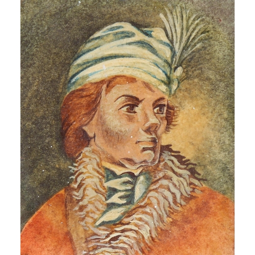 2249 - Miniature watercolour on card, portrait of Thaddeus Kosciuszko, unsigned, image 6.5cm x 5.5cm, frame... 