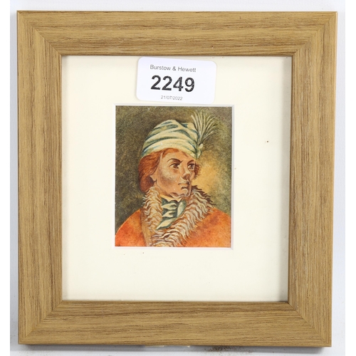 2249 - Miniature watercolour on card, portrait of Thaddeus Kosciuszko, unsigned, image 6.5cm x 5.5cm, frame... 