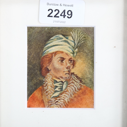 2249 - Miniature watercolour on card, portrait of Thaddeus Kosciuszko, unsigned, image 6.5cm x 5.5cm, frame... 