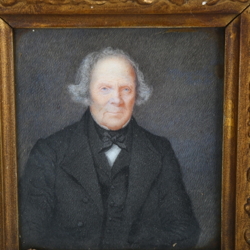 2250 - 19th century watercolour on marble, portrait of a gentleman, indistinctly inscribed verso, original ... 