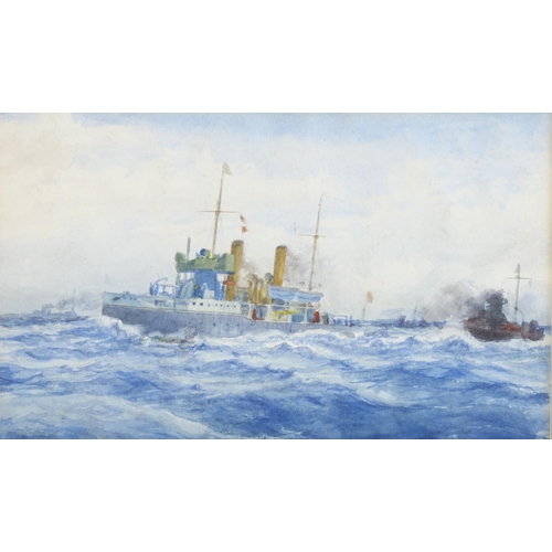 2252 - Arthur Heslop (1870 - 1954), watercolour, steamships, 13cm x 22cm, framed