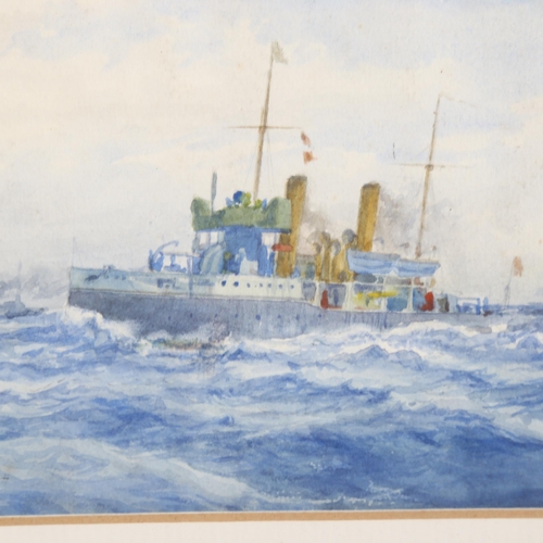 2252 - Arthur Heslop (1870 - 1954), watercolour, steamships, 13cm x 22cm, framed