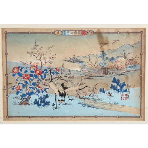 2254 - Pair of Japanese woodblock prints, birds and blossom, image 22cm x 35cm, framed