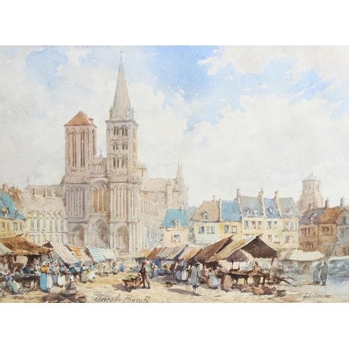 2255 - Pierre Le Boeuff, pair of watercolours, Lausanne and Lisieux, 28cm x 37cm, framed