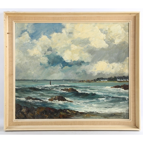 2258 - Guy Pennamen (born 1932), French coastal scene, signed, 46cm x 55cm, framed