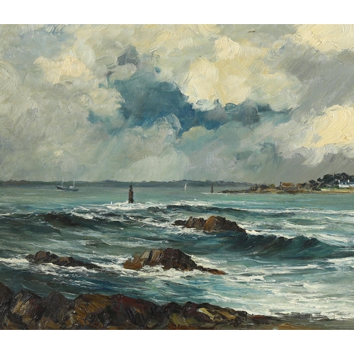 2258 - Guy Pennamen (born 1932), French coastal scene, signed, 46cm x 55cm, framed