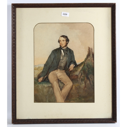 2259 - 19th century watercolour, portrait of a gentleman, unsigned, 40cm x 30cm, framed