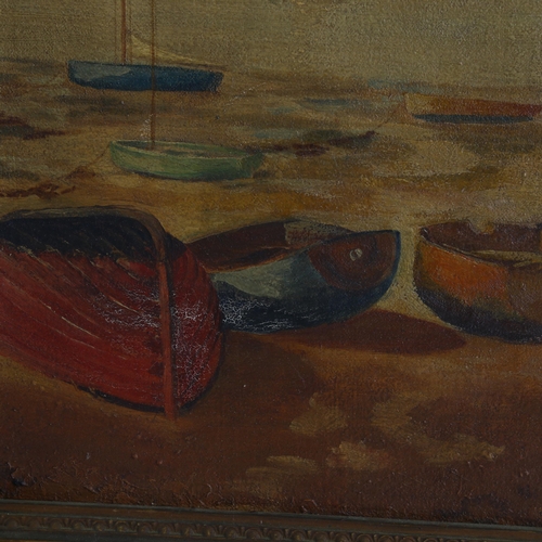 2260 - Early to mid-20th century oil on board, boats on the estuary, unsigned, 35cm x 44cm, framed