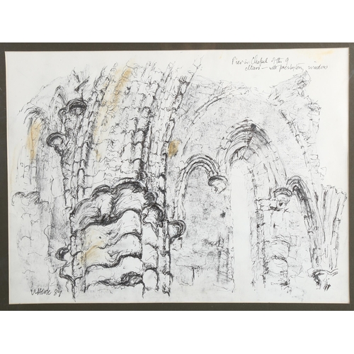 2262 - Herbert Whone, coloured pastels, old stone wall, 33cm x 42cm, and an ink sketch by the same artist, ... 