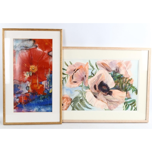 2264 - Marianne Cox, 3 watercolours and 1 print, floral studies, framed (4)