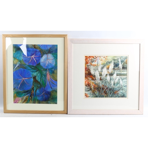 2264 - Marianne Cox, 3 watercolours and 1 print, floral studies, framed (4)