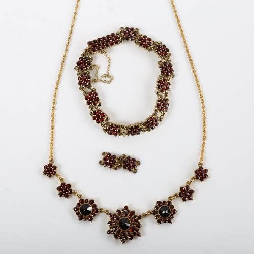 360 - A Danish vermeil sterling silver and garnet jewellery set, comprising necklace and bracelet, necklac... 