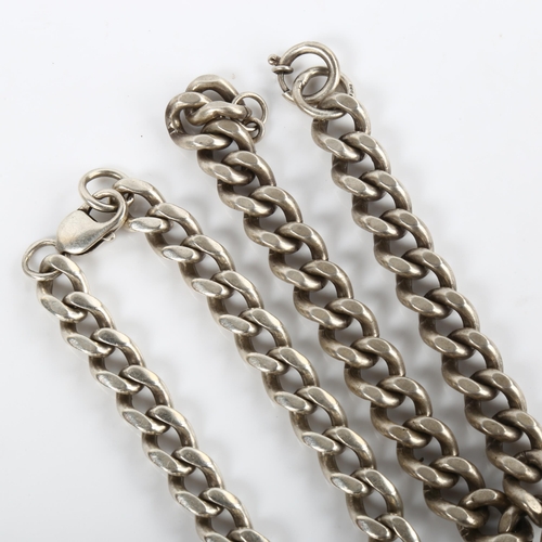 362 - 2 heavy silver flat curb link chain bracelets, both 22cm long, 106.7g total (2)