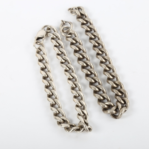 362 - 2 heavy silver flat curb link chain bracelets, both 22cm long, 106.7g total (2)