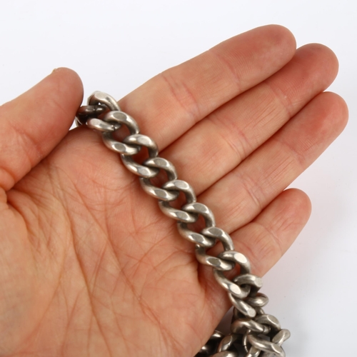 362 - 2 heavy silver flat curb link chain bracelets, both 22cm long, 106.7g total (2)