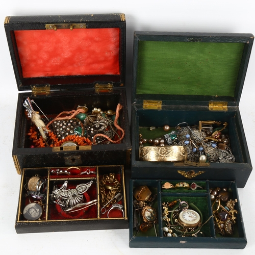 371 - Various jewellery, including 9ct gold fob, mother-of-pearl watch, coral necklace etc