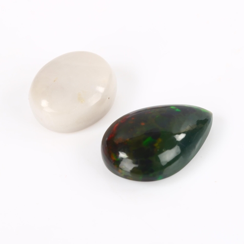 373 - 2 unmounted gemstones, comprising 4.15ct black opal, and 5.1ct white opal, both with gemstone report... 