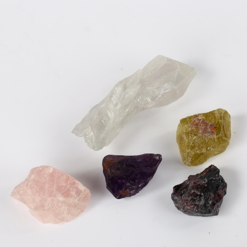 376 - A group of 5 unmounted rough gemstones, comprising 331.08ct green amethyst, 142.28ct garnet, 132.69c... 