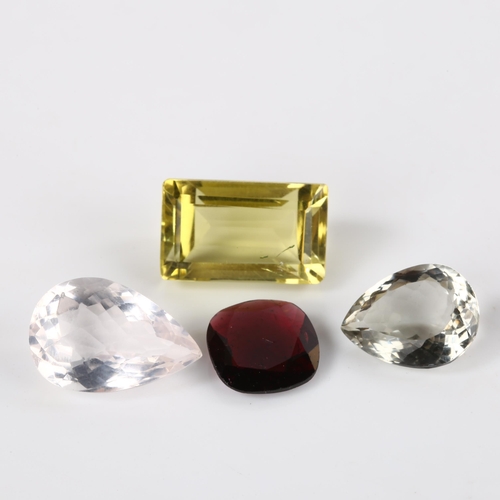 378 - A group of 4 unmounted gemstones, comprising 6.4ct green amethyst, 9.65ct rose quartz, 17.5ct lemon ... 