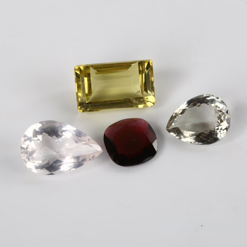 378 - A group of 4 unmounted gemstones, comprising 6.4ct green amethyst, 9.65ct rose quartz, 17.5ct lemon ... 