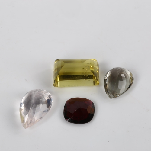 378 - A group of 4 unmounted gemstones, comprising 6.4ct green amethyst, 9.65ct rose quartz, 17.5ct lemon ... 