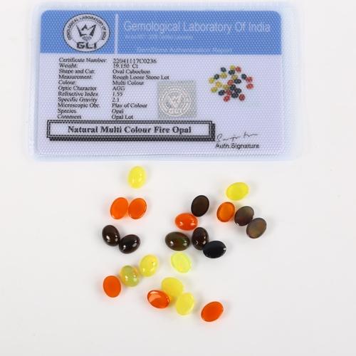 387 - A group of unmounted multi-colour fire opal, 19.15ct total, with GLI report card