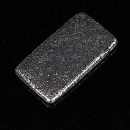 407 - A late Victorian silver cigarette case, allover engraved foliate decoration with gilded interior, by... 