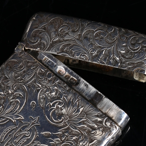 407 - A late Victorian silver cigarette case, allover engraved foliate decoration with gilded interior, by... 