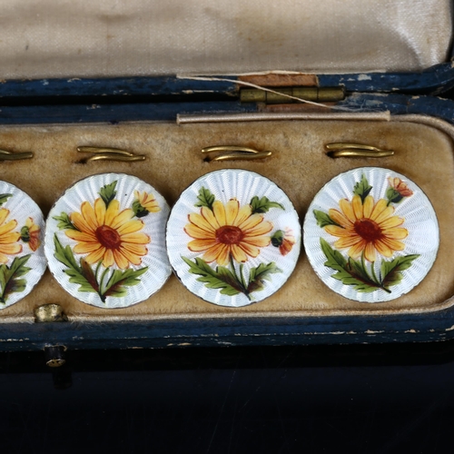 420 - A set of 6 Art Nouveau Edwardian silver and enamel daisy buttons, by Lawrence Emanuel, hallmarks Bir... 