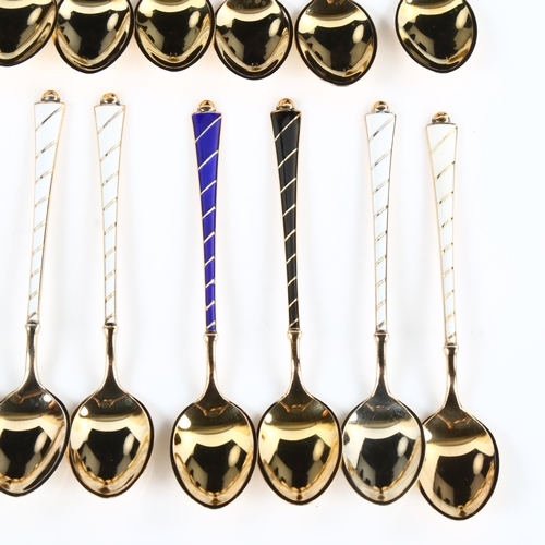 427 - EGON LAURIDSEN - a set of 19 Danish vermeil sterling silver and harlequin enamel coffee spoons, leng... 