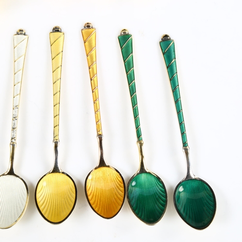 431 - EGON LAURIDSEN - a set of 12 Danish vermeil sterling silver and harlequin enamel coffee spoons and a... 