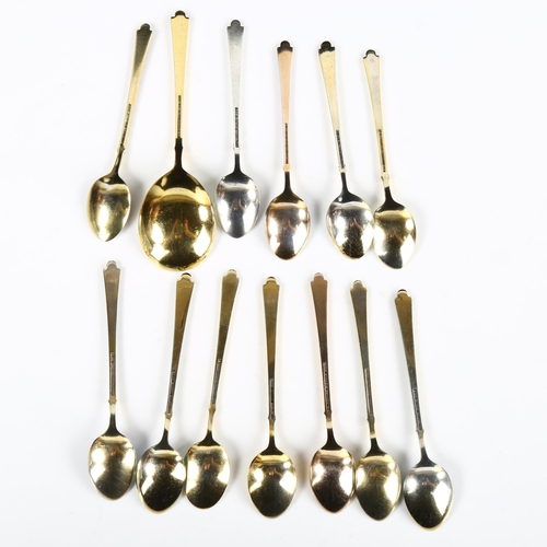 431 - EGON LAURIDSEN - a set of 12 Danish vermeil sterling silver and harlequin enamel coffee spoons and a... 