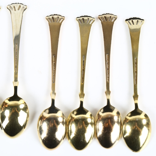 433 - EGON LAURIDSEN - a set of 9 Danish vermeil sterling silver and harlequin enamel coffee spoons, lengt... 