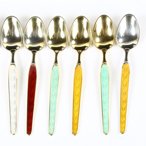 435 - ABSA - a set of 8 Danish vermeil sterling silver and harlequin enamel coffee spoons, length 9.5cm